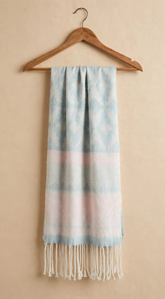 Soft Woolen Stole - Light Blue & Aztec Pattern-R-38