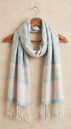 Soft Woolen Stole - Light Blue & Aztec Pattern-R-38