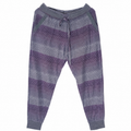 Jogger pant with a puvple grey striped pattern.