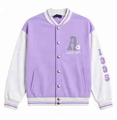 Lavender Varsity Baseball Jacket With Striped elastic rib and 2 Side Pocket - K-192