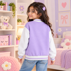 Lavender Varsity Baseball Jacket With Striped elastic rib and 2 Side Pocket - K-192