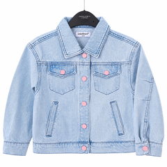 Light Ice Blue Denim Jacket - Pink Button Style - K-205