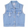 Light Wash Sleeveless Denim Vest - Ripped 2 Front Chest Pockets - K-207