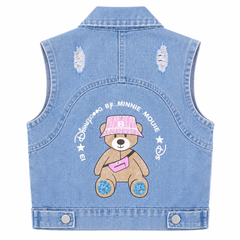 Light Wash Sleeveless Denim Vest - Ripped 2 Front Chest Pockets - K-207