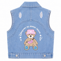 Light Wash Sleeveless Denim Vest - Ripped 2 Front Chest Pockets - K-207