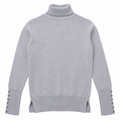 Light Heather Grey High Neck / Turtle Neck Fine Knit Sweater with Button Cuffs-W-155