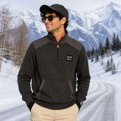 Long Sleeves Half Zip Sweater With Kangaroo Pocket