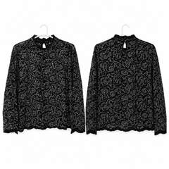 Long Sleeves Paisley Print Lace Top