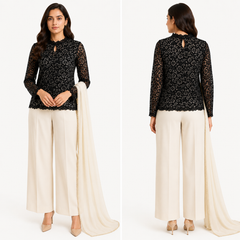 Long Sleeves Paisley Print Lace Top
