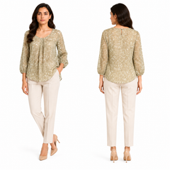 Long Sleeves V-Neck Line Gathered Cuffs