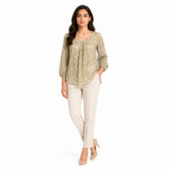 Long Sleeves V-Neck Line Gathered Cuffs