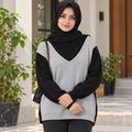Black & Grey 2-in-1 Double Layer Illusion High Neck Sweater -W-176