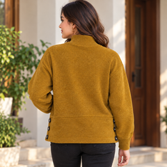 Mustard High Neck / Turtle Neck Sweater with Side Button Design - W-156