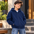 Kids Plain  Zipper Hoodie With Cangro Pocket - K-198