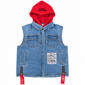 Denim Sleeveless Vest with Red Hoodie - Vetements Style Jacket - K-186