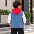 Denim Sleeveless Vest with Red Hoodie - Vetements Style Jacket - K-186