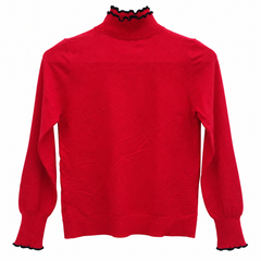 Ladies Red Striped High Neck -W-154