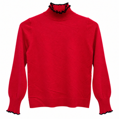 Ladies Red Striped High Neck -W-154