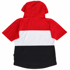 Unique 3-Panel hoodie Color Block - Red Top, White Middle, Blue Bottom - M-168