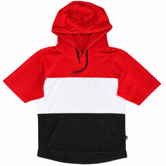 Unique 3-Panel hoodie Color Block - Red Top, White Middle, Blue Bottom - M-168