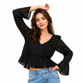 Ruffle sleeves v-neck top.
