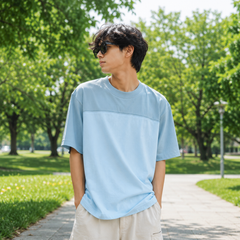 Short Sleeves Polo Shirt With Dark Blue Chest Panel