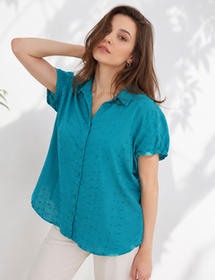 Short Sleeves Cap Boxy Collar Shirt