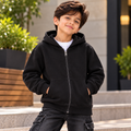 Kids Plain Black Zipper Hoodie With 2 Side Pocket - K-196