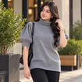 Short Sleeves Plain, High Neck,   - W -174