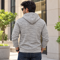 Men's Grey Marl Zipper Hoodie - Premium Fleecewith Side Zipper Pockets - M-173