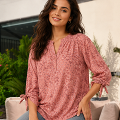 V-neck tunic top with floral print