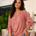 V-neck tunic top with floral print full view
