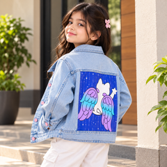 Light Ice Blue Denim Jacket - Pink Button Style - K-205