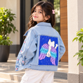 Light Ice Blue Denim Jacket - Pink Button Style - K-205