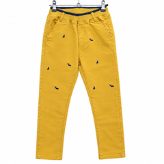 Elastic Waist Jeans  With Front Back Pocket And Front Embroidery - K-125