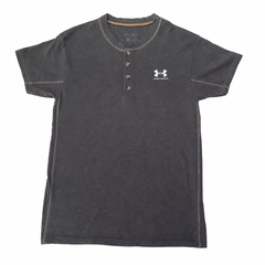 Half Slevees 4-Button Placket Front Logo Print T-Shirt - M-45