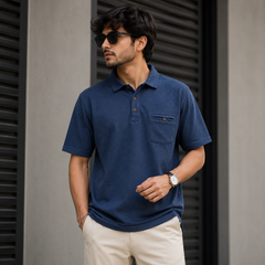 Short Sleeves Polo Collar With Front Chest Pocket - M-74