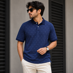Short Sleeves Polo Collar With Two Button Placket - M-75