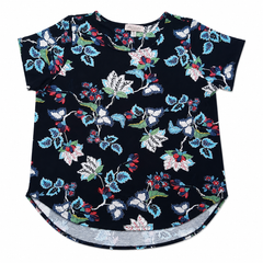 Short Sleeves Curved High Low Hem Top - W-27
