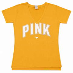 Short Sleeves V-Neck Front Graphic Logo T-Shirt - W-32