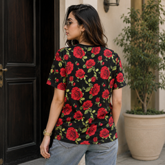 Short Sleeves Round Neck Front Graphic T-Shirt - W-34