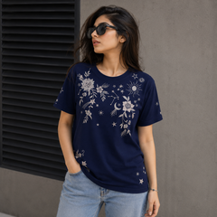 Short Sleeves Round Neck Front Embroidered T-Shirt - W-35