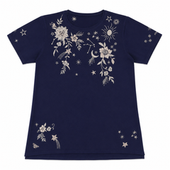 Short Sleeves Round Neck Front Embroidered T-Shirt - W-35