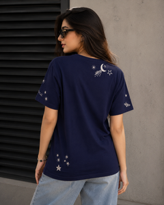 Short Sleeves Round Neck Front Embroidered T-Shirt - W-35