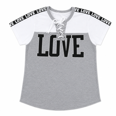 Short Sleeves Lace-Up Round Neck T-Shirt - W-36