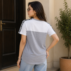 Short Sleeves Lace-Up Round Neck T-Shirt - W-36